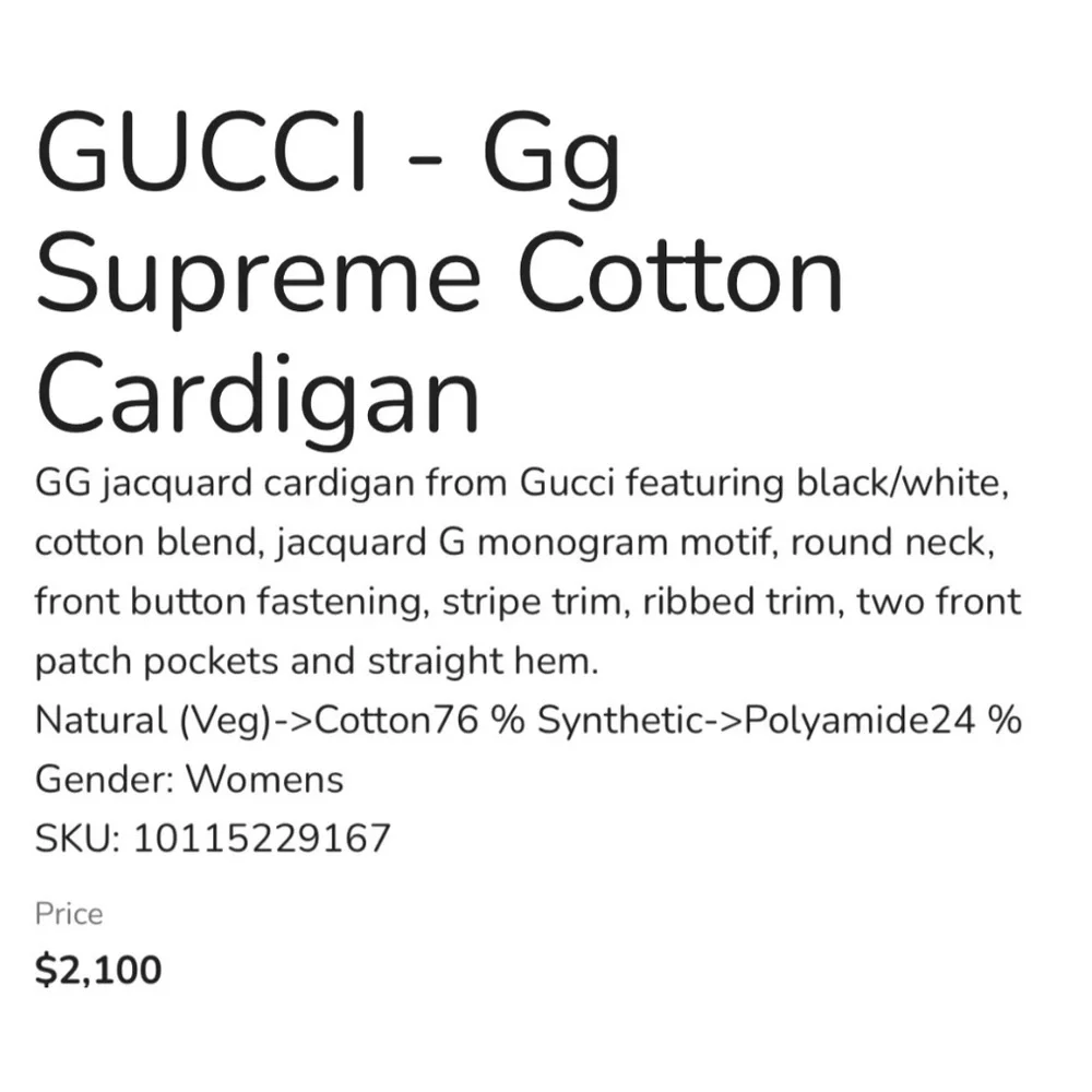 GUCCI 🙌 GG Supreme Logo Cardigan Sweater Black Ivory White Cotton XS - Picture 15 of 16